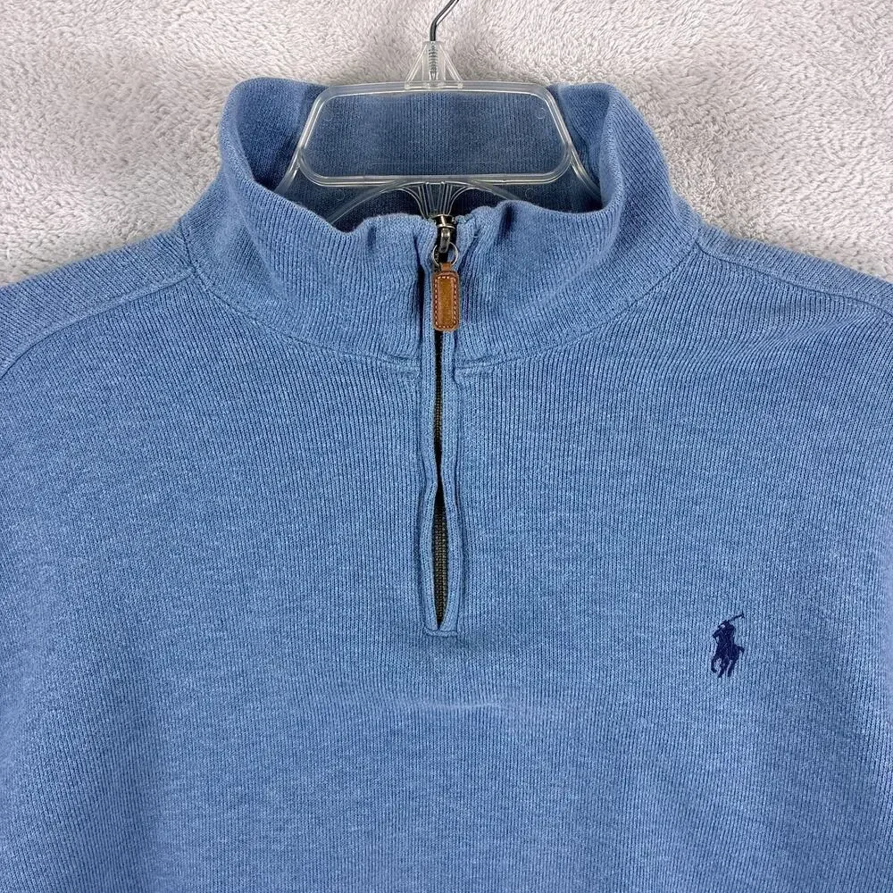 VTG Polo Ralph Lauren Sweater Mens XL Powder Blue Navy Pony 1/4 Zip Pullover 90s